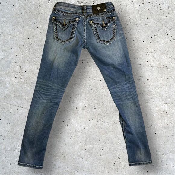 Miss Me Size 27 Skinny Jeans White Stitch Distressed Embellished Bling Y2K - Picture 9 of 11